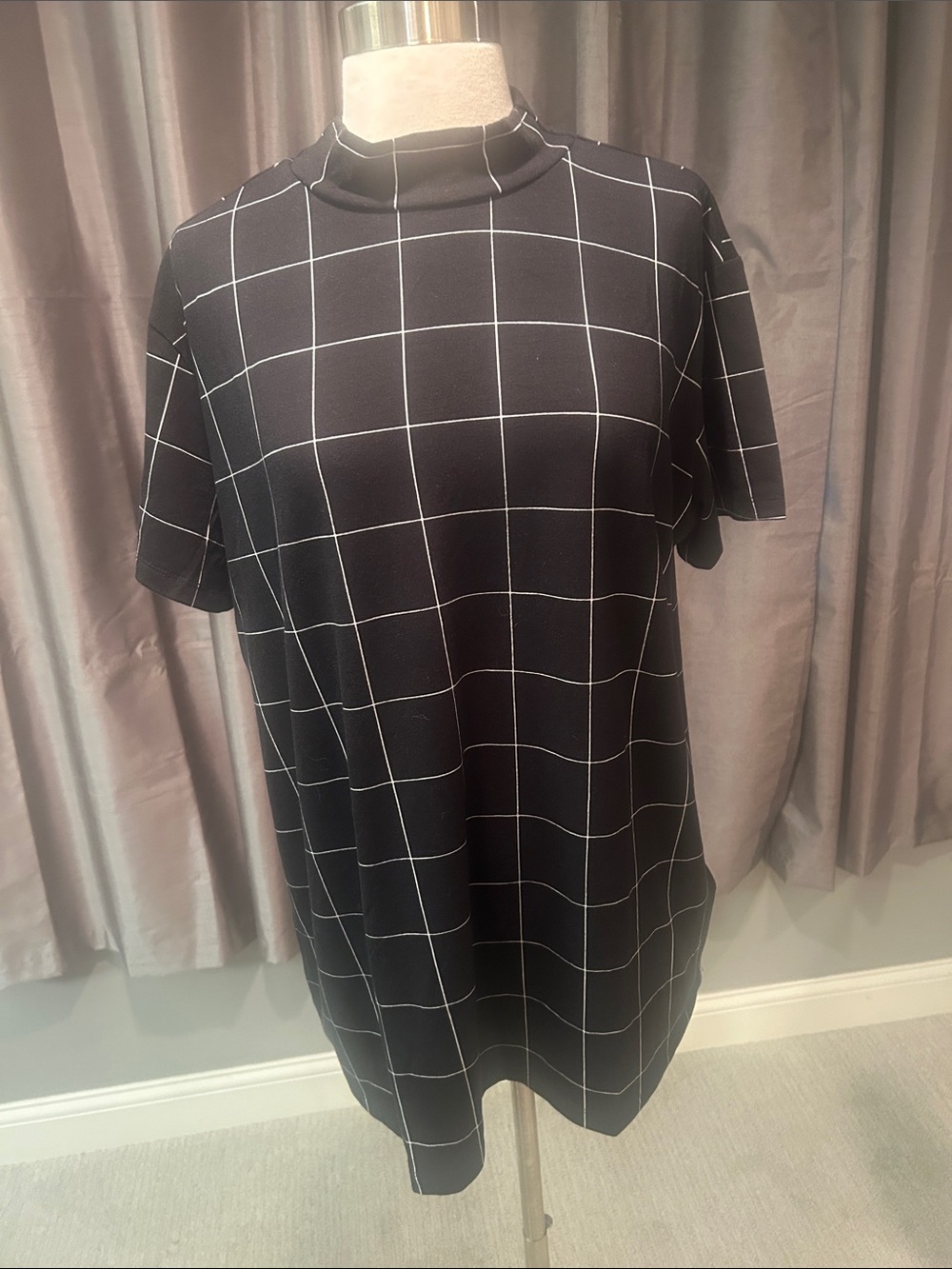 LuLaRoe Ruth Top Black mock neck with White Windowpane Grid